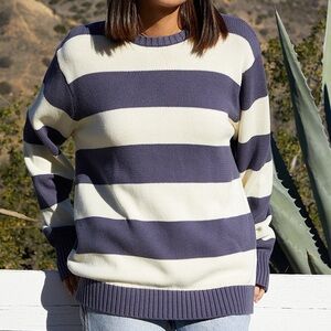 John Galt Striped Sweater, purplish blue and white stripes